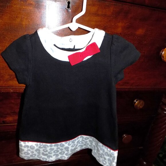 GYMBOREE Black Knit Gray Leopard Print Dress 6-12M Fall Kitty Animal Print - Picture 1 of 6